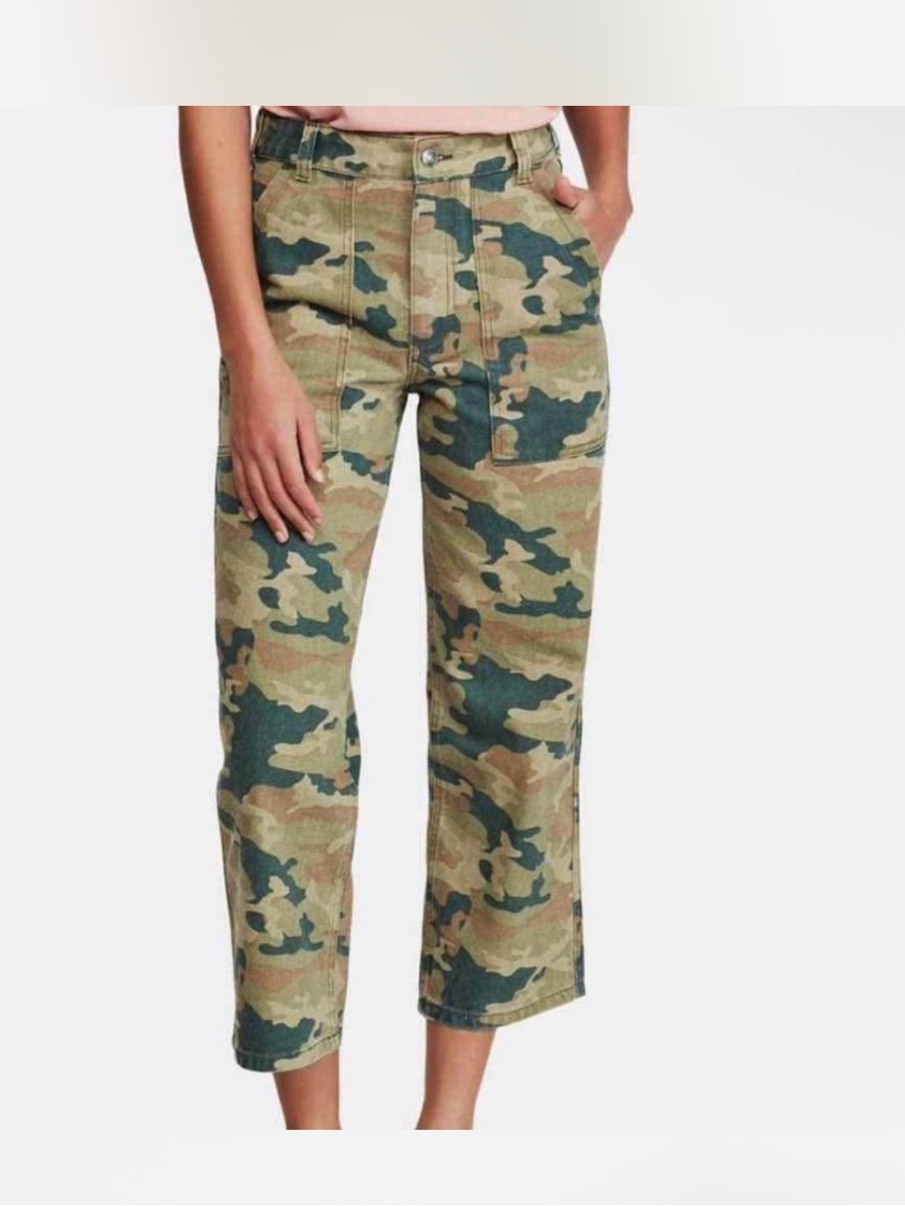 We The Free Remy Green Camo Cropped Pants Size 30, Free People